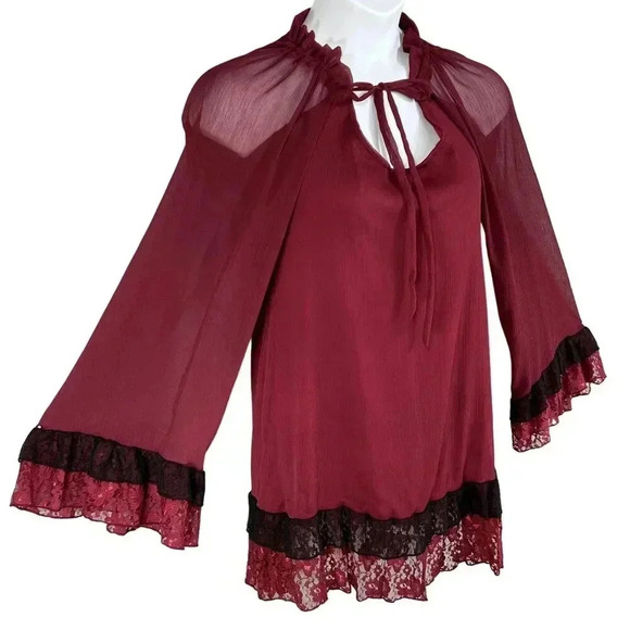 Rancho Estancia NWT Womens S Oversized Dress Sheer Lace Bell Sleeves Lined Boho - Picture 5 of 16